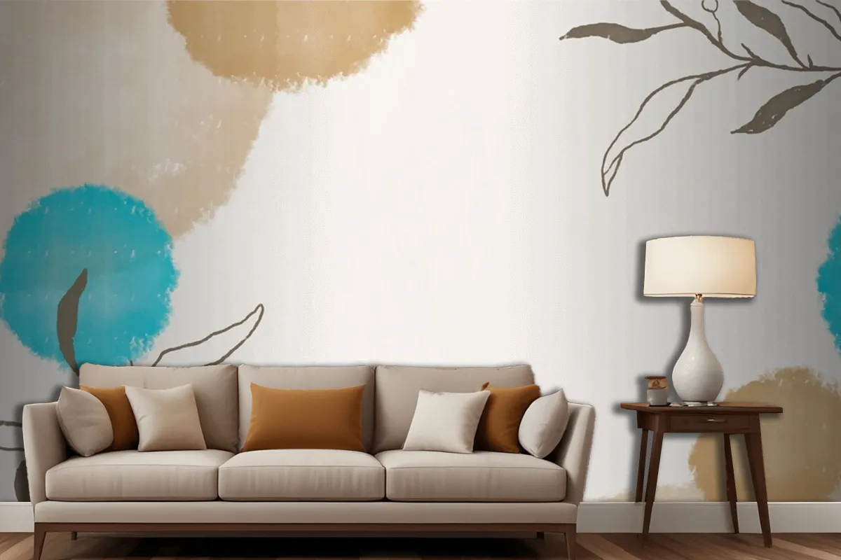 Elegant Watercolor Leaf Frame On Watercolor Living Room Wallpaper Mural