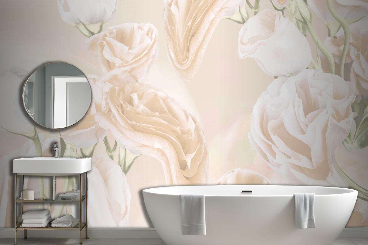 Floral Background Beige Rose Psychedelic Art Wallpaper Mural