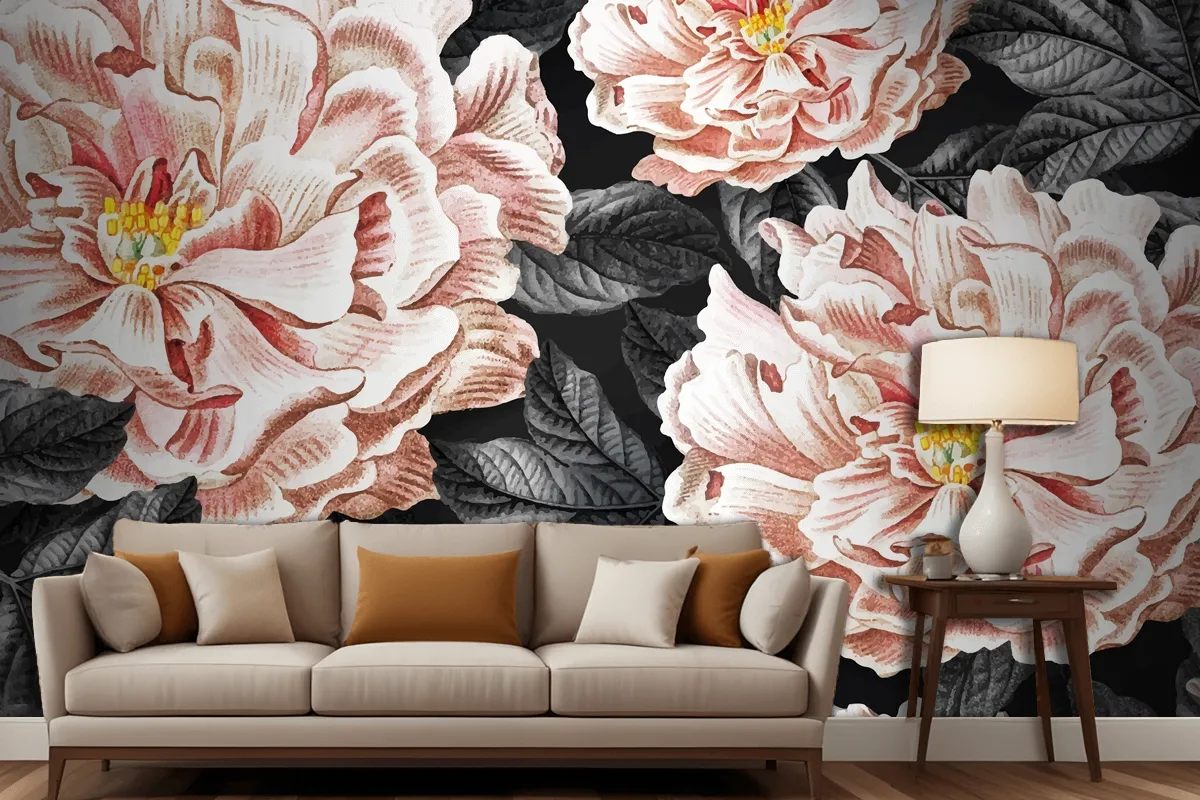 Floral Blooming Peony Living Room Wallpaper Mural