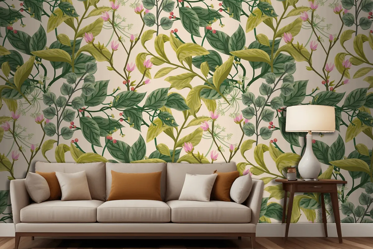 Flower And Leaves Background Living Room Wallpaper Mural