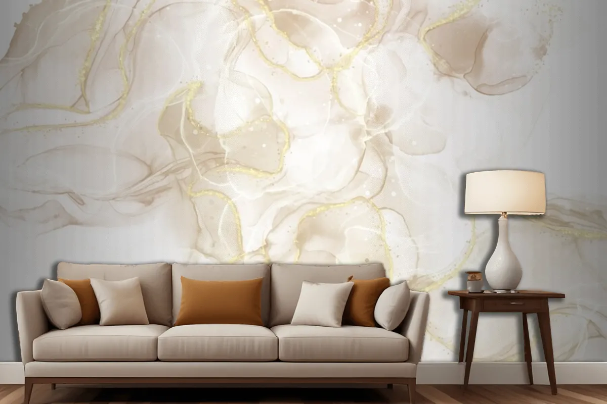 Fluid Art Hand Painted Background With Gold Glitter Elements Living Room Wallpaper Mural