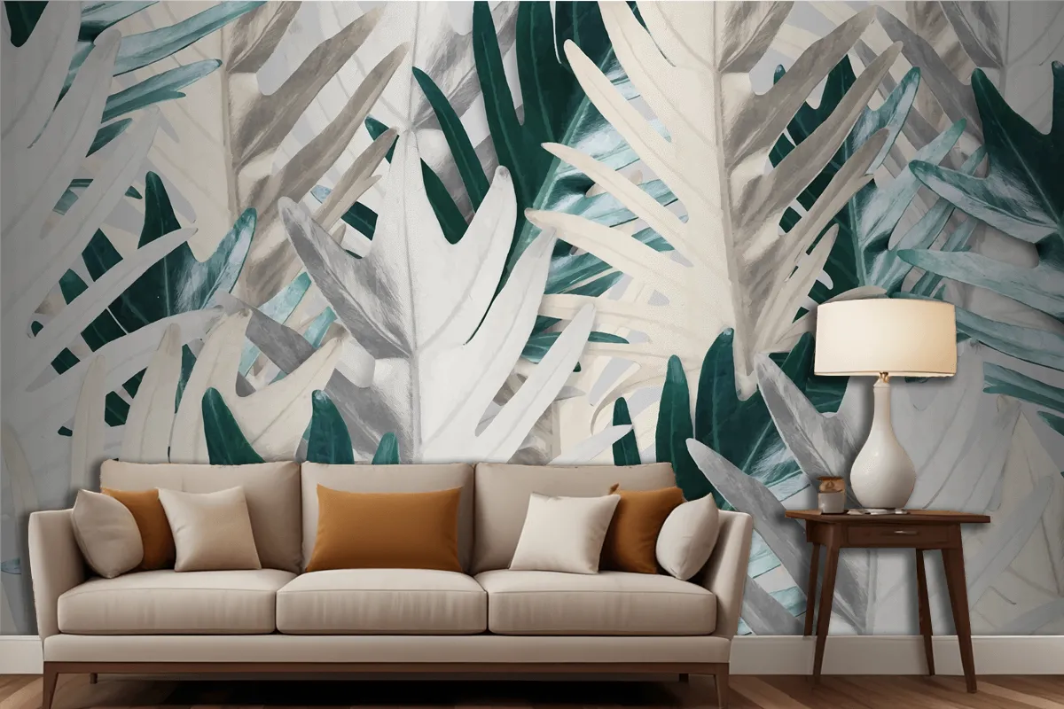 Gold And Green Palm Leaf Background Wallpaper Mural