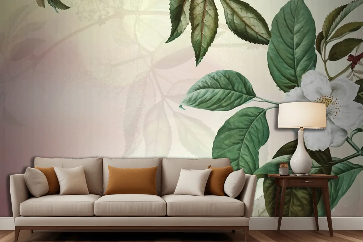 Green Floral Background Living Room Wallpaper Mural