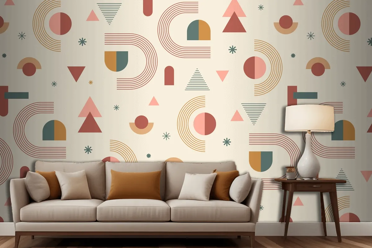 Hand Drawn Boho Geometric Pattern Design Living Room Wallpaper Mural