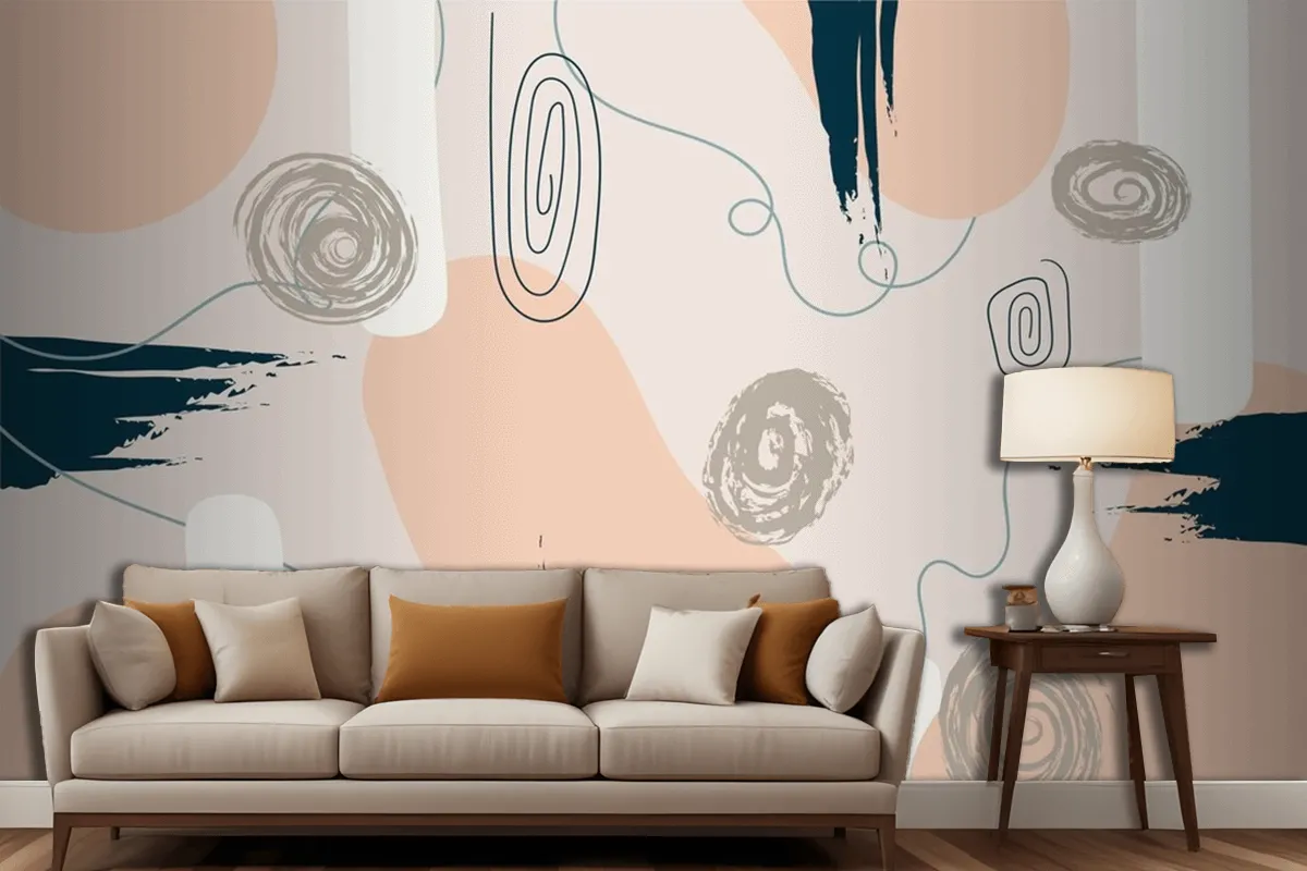 Hand Drawn Minimal Background Living Room Wallpaper Mural