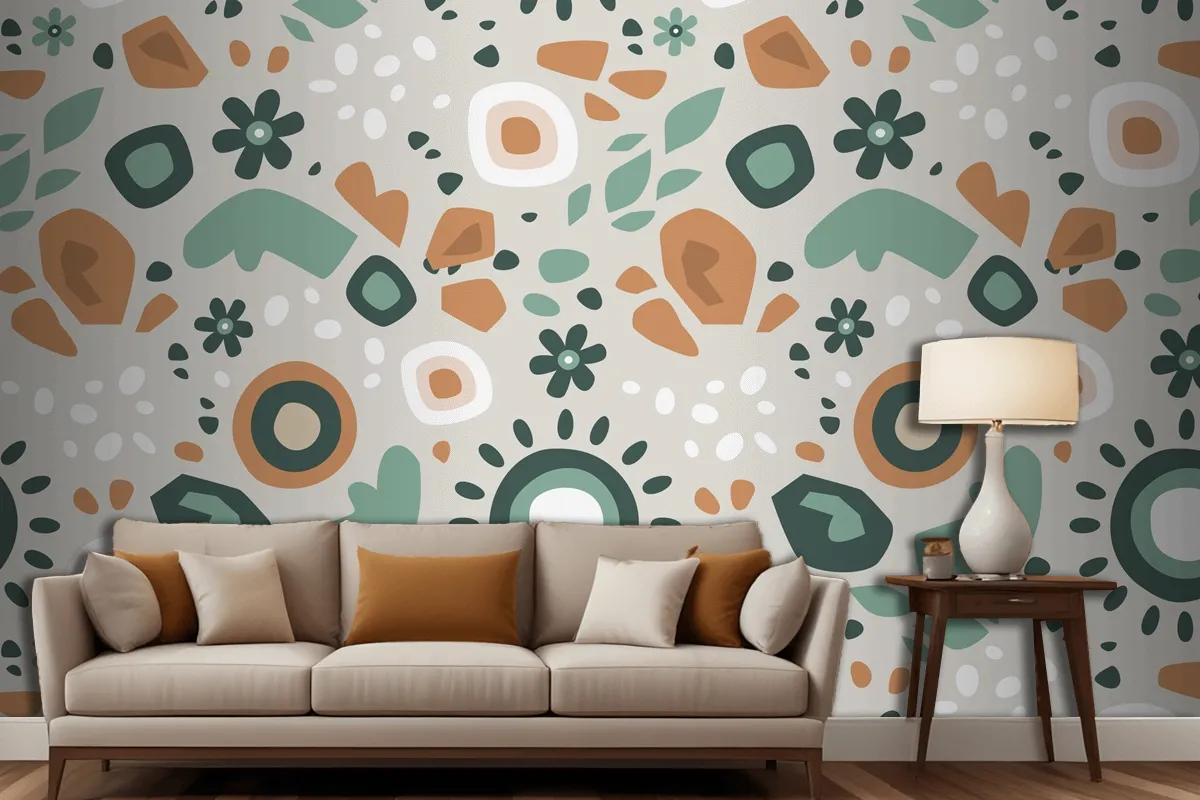 Hand Drawn Muted Colors Pattern Design Living Room Wallpaper Mural