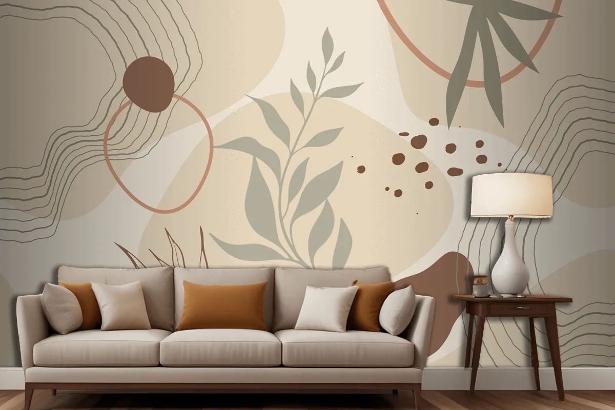 Hand Drawn Soft Earth Tones Living Room Wallpaper Mural