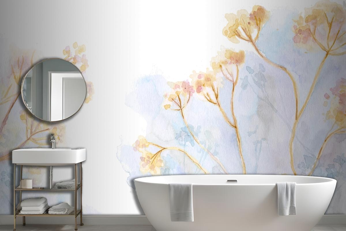 Hand Painted Watercolor Bathroom Wallpaper Mural