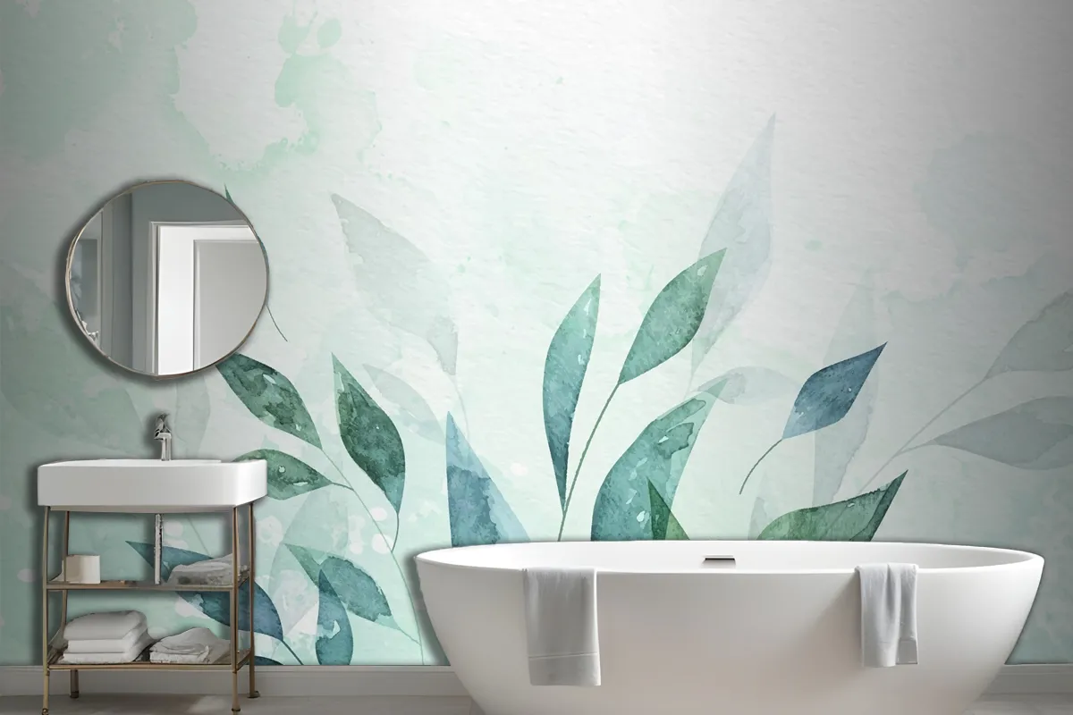 Hand Painted Watercolor Nature Background Bathroom Wallpaper Mural