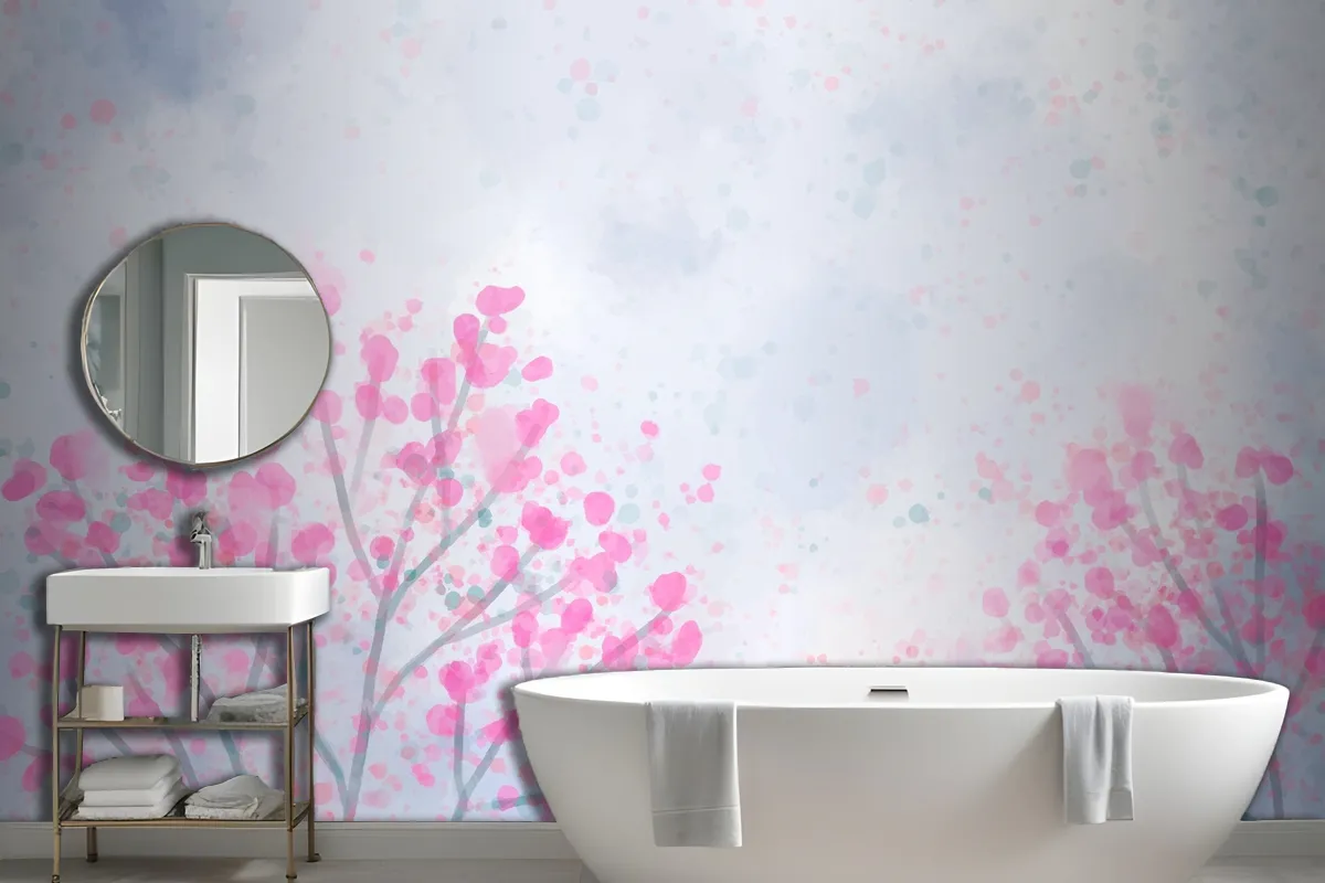 Hand Painted Watercolor Nature Bathroom Wallpaper Mural