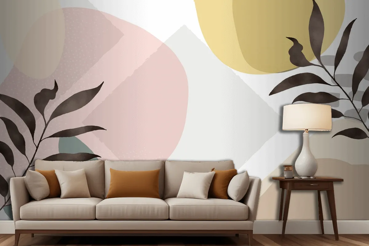 Minimal Hand Drawn Background With Plants Living Room Wallpaper Mural