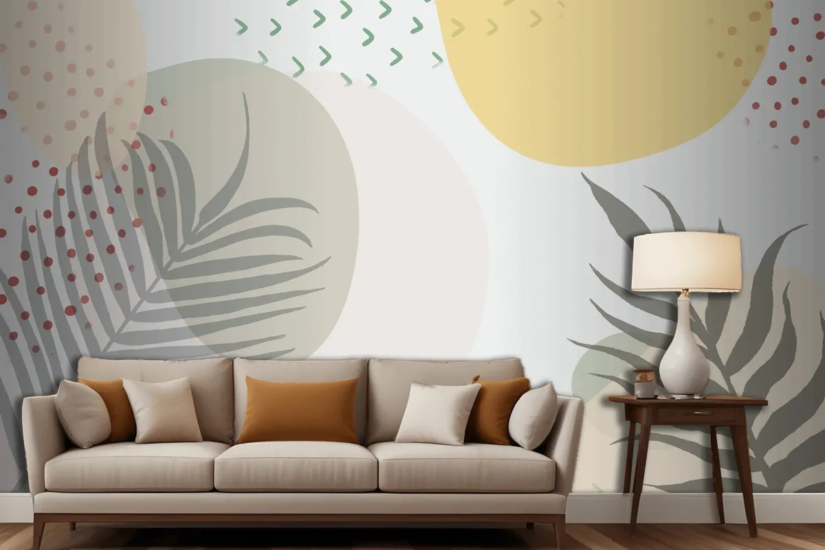 Minimalist Hand Drawn Background With Plants Living Room Wallpaper Mural