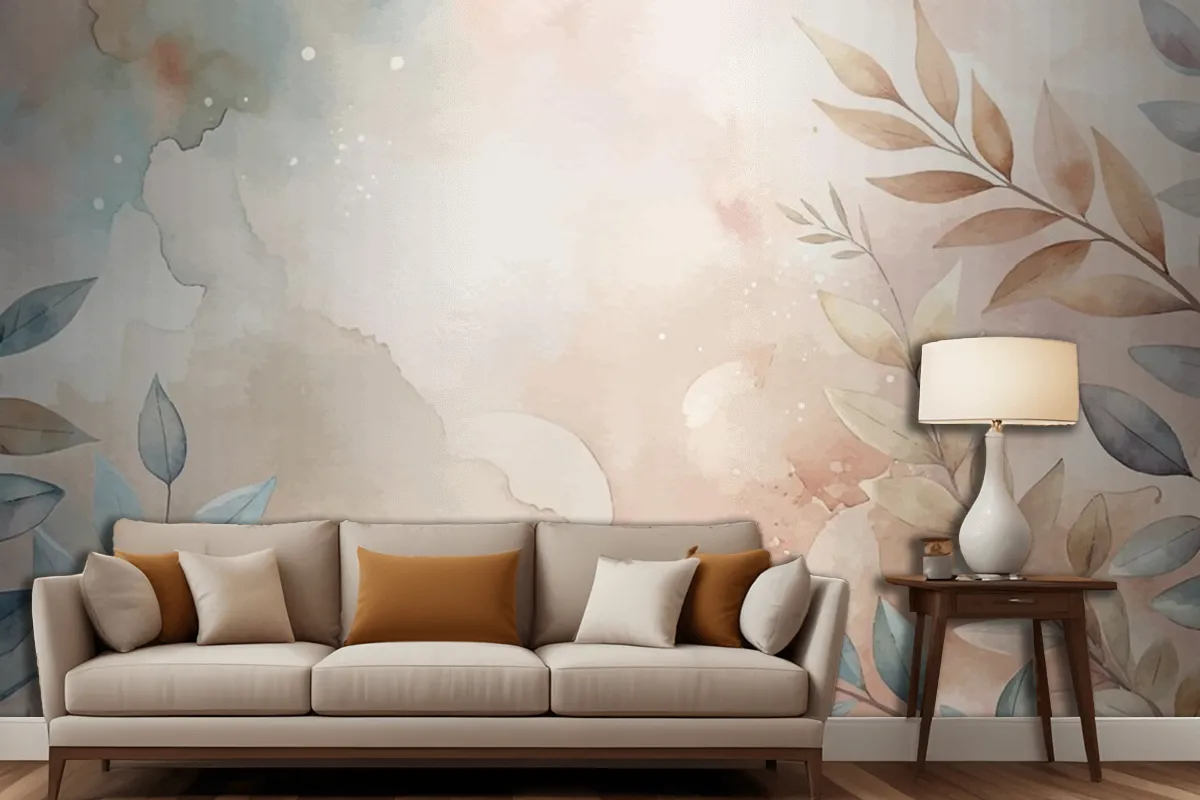 Minimalist Watercolor Branch Background Living Room Wallpaper Mural