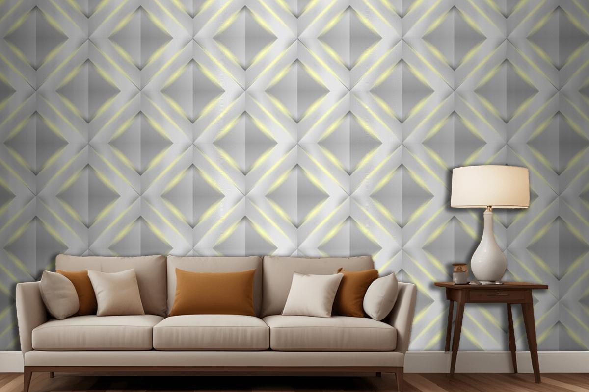 Shiny White 3D Geometric Polygon Triangle Pattern Living Room Wallpaper Mural