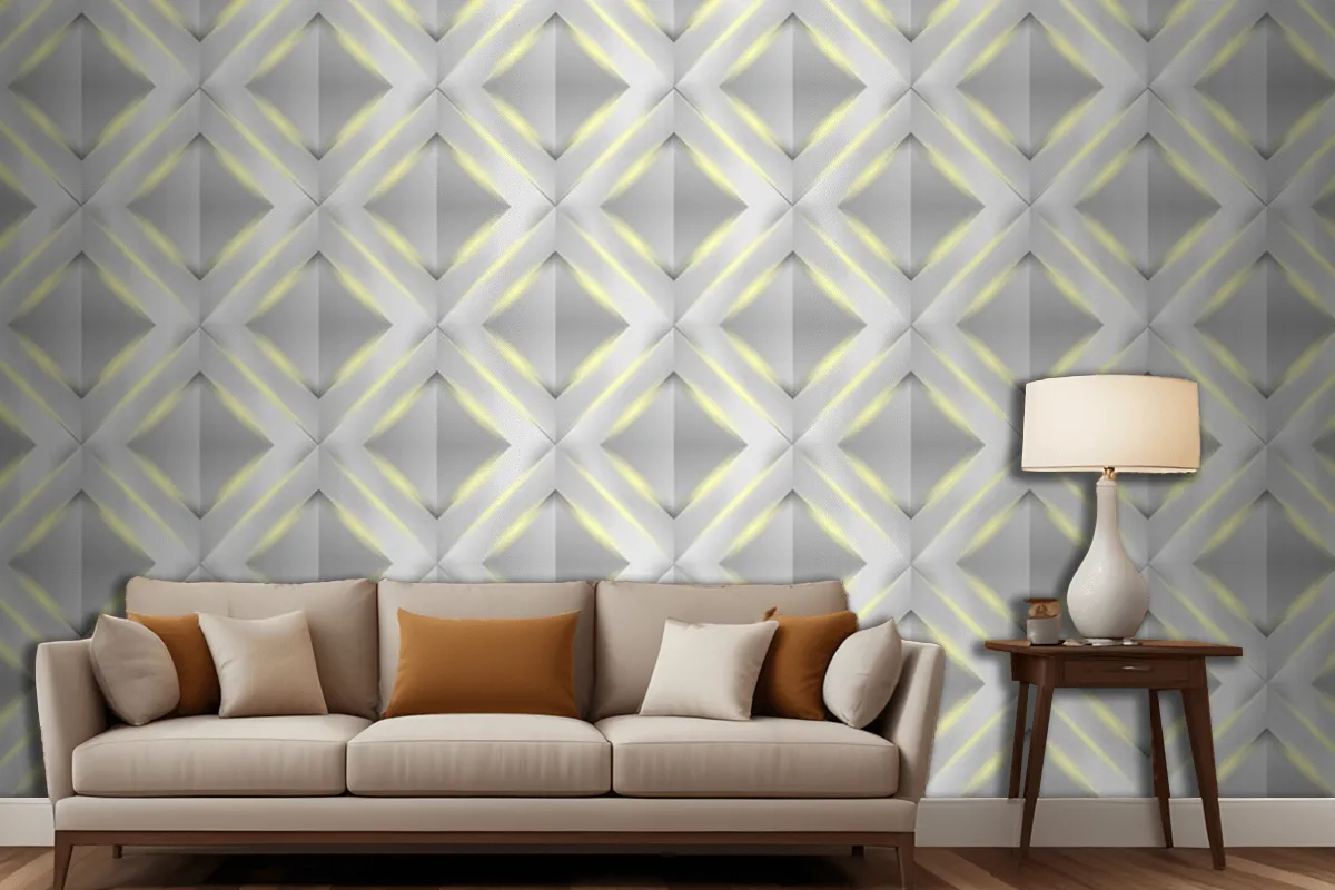 Shiny White 3D Geometric Polygon Triangle Pattern Living Room Wallpaper Mural