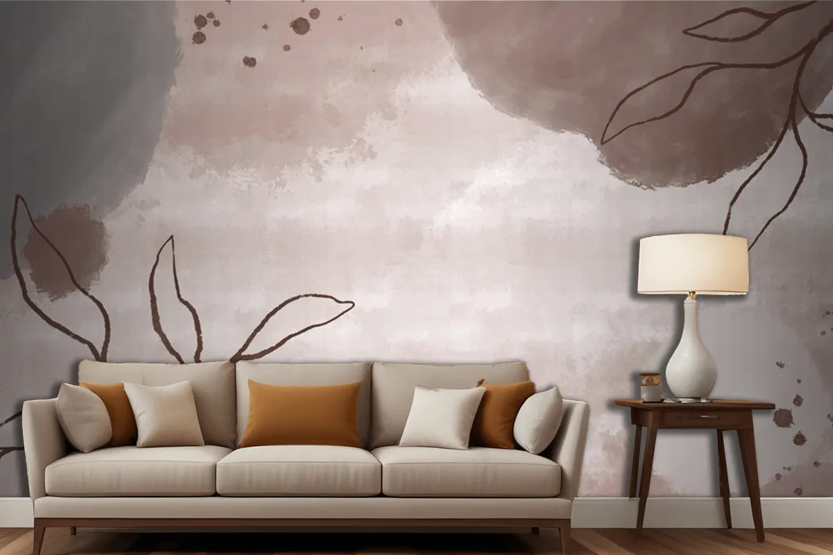 Vector Abstract Background Memphis Elegant Floral Line Art Living Room Wallpaper Mural