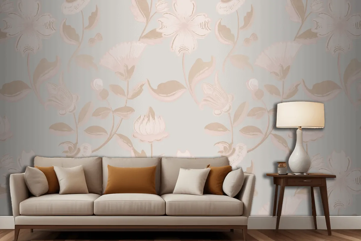 Vintage Neutral Floral Pattern  Wallpaper Mural