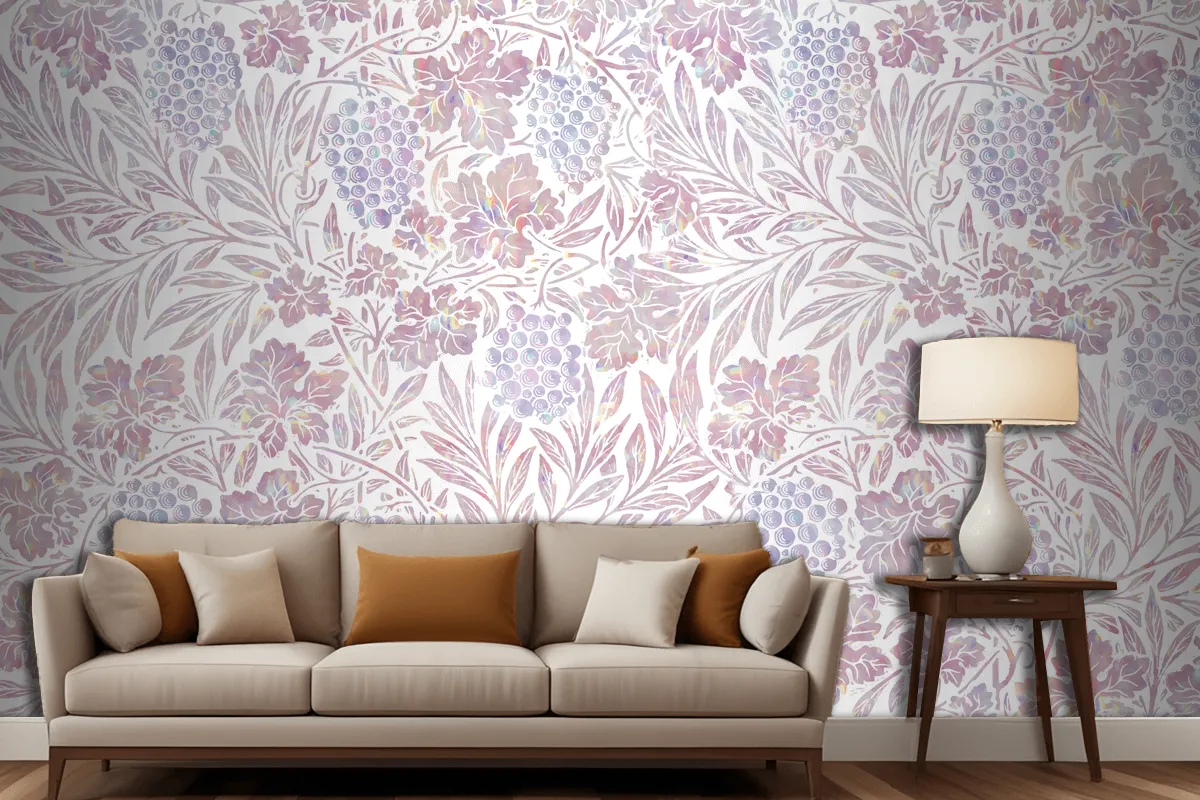 Vintage Pink Floral Holographic Remix Living Room Wallpaper Mural