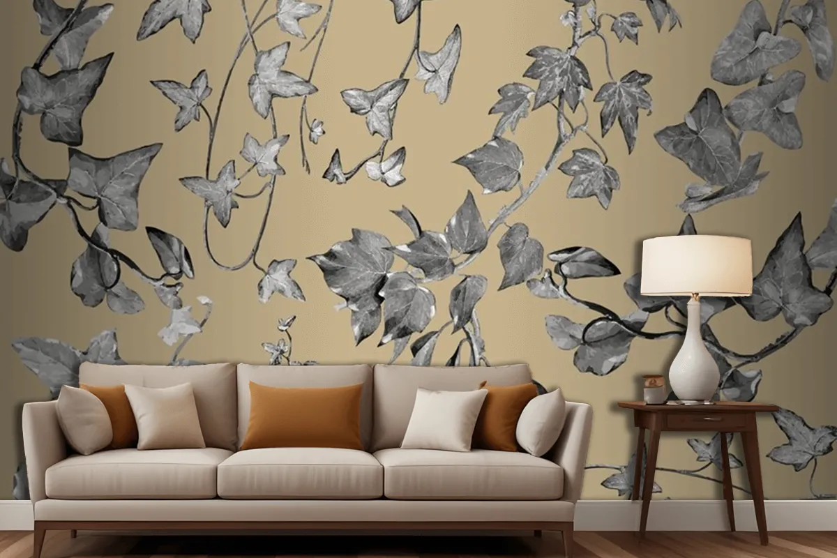 Vintage Plants And Leaves Living Room Wallpaper Mural