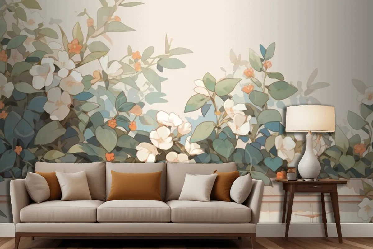 Watercolor Vintage Hoya Theme Complementary Colors Living Room Wallpaper Mural