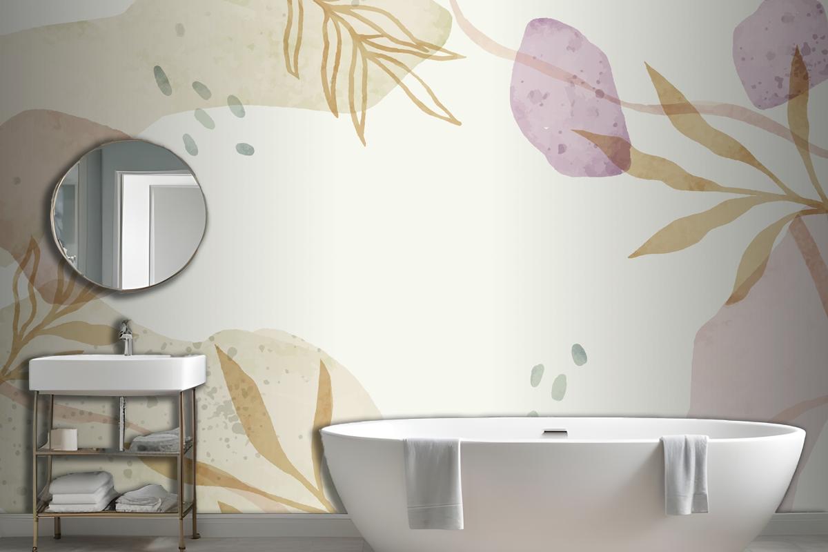 Watercolor Abstract Doodle Bathroom Wallpaper Mural