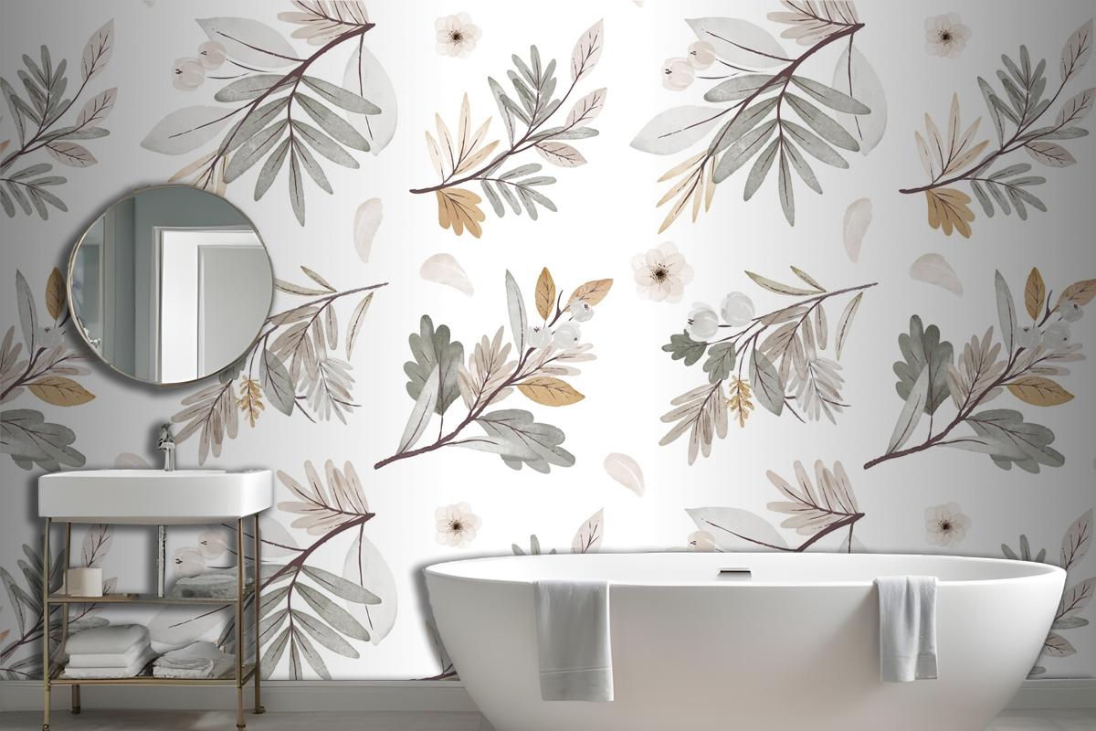 Watercolor Autumn Forest Bouquet Pattern Wallpaper Mural