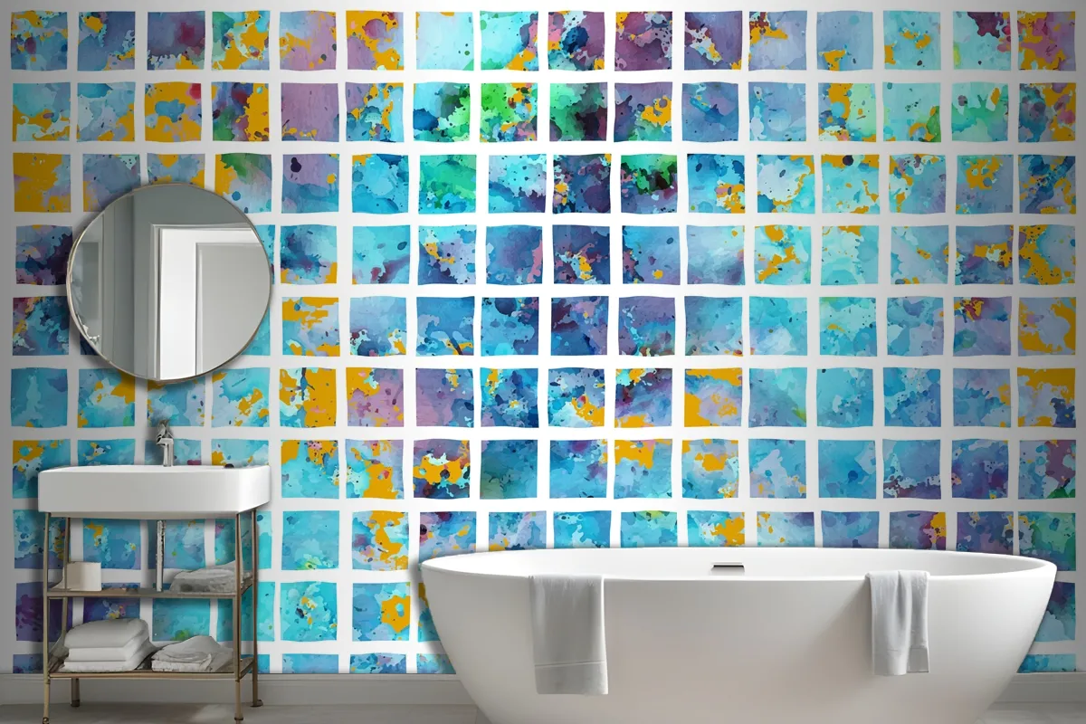 Watercolor Background In Mosaic Style Wallpaper Mural