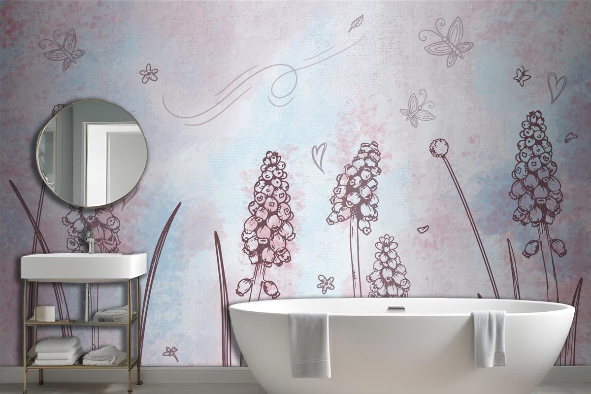 Watercolor Background With Hand Drawn Elements Wallpaper Mural