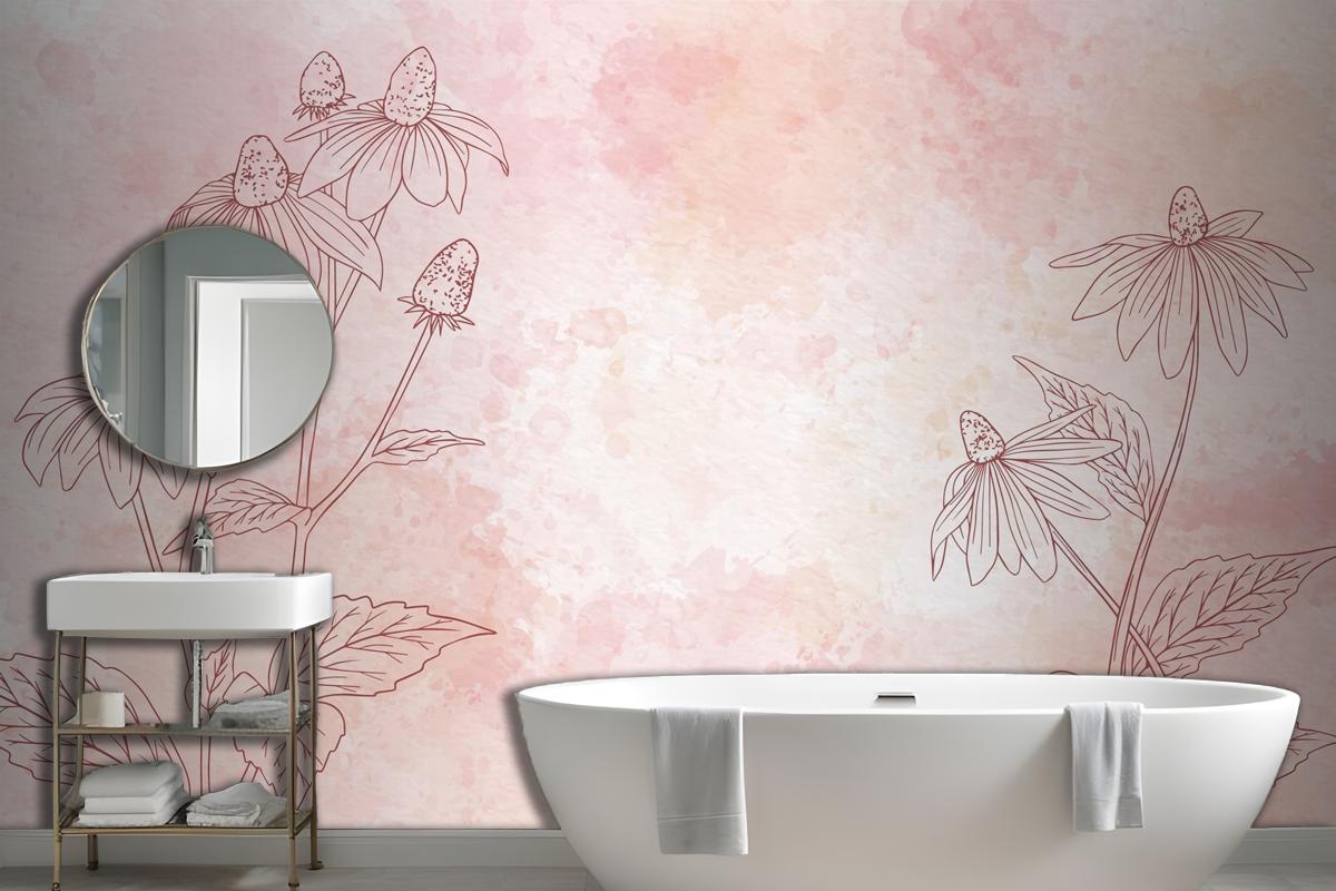 Watercolor Floral Background In Monochrome Wallpaper Mural