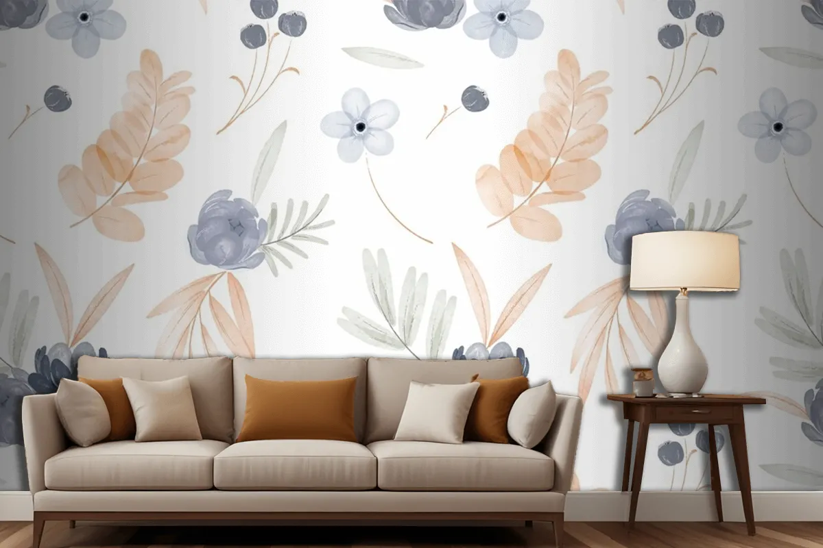 Watercolor Floral Pattern Living Room Wallpaper Mural