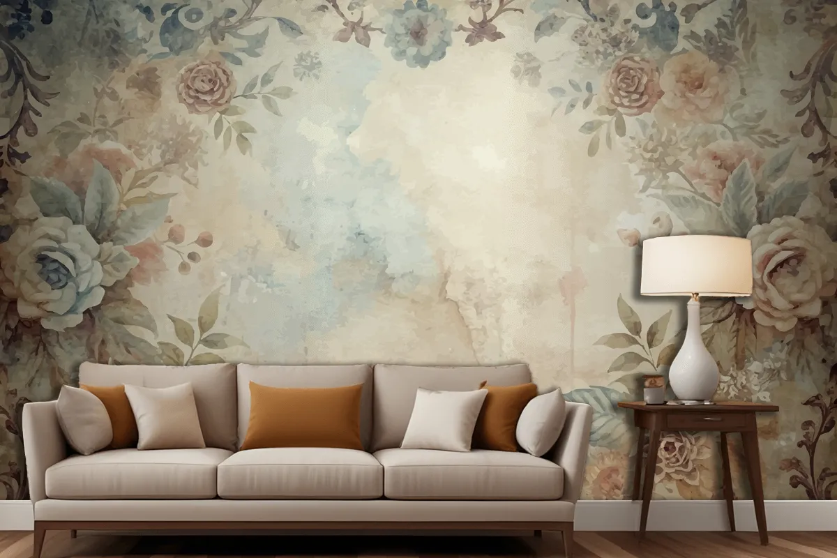 Watercolor Frame Background Of Flowers Wallpaper Mural