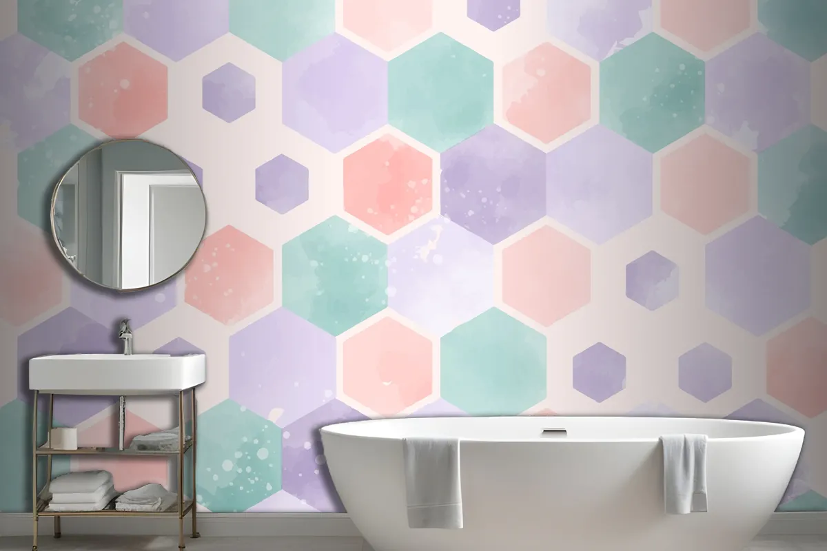 Watercolor Geometric Bathroom Wallpaper Mural