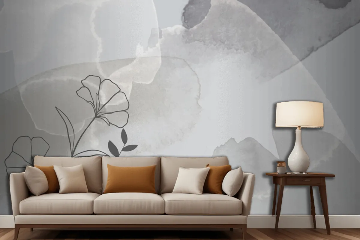 Watercolor Hand Drawn Background With Flowers Living Room Wallpaper