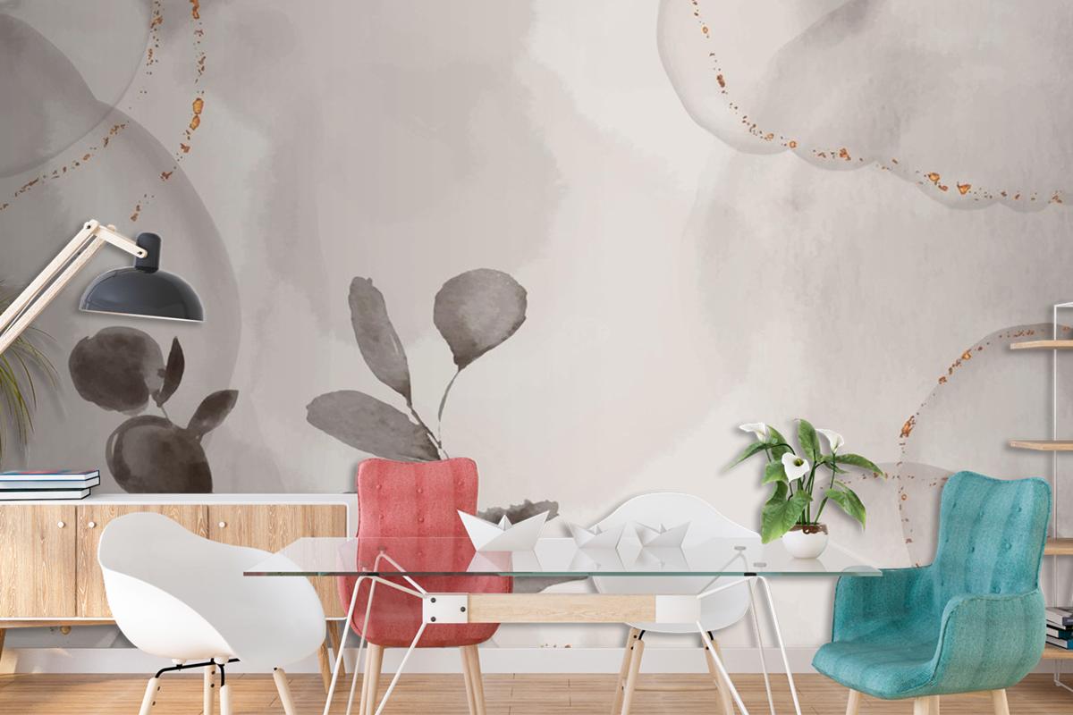 Watercolor Hand Drawn Background With Leaves Living Room Wallpaper Mural