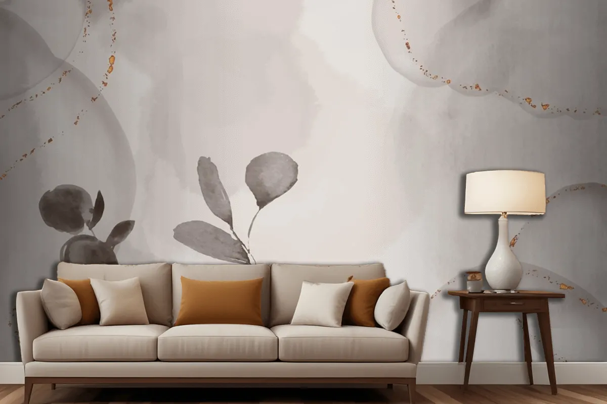 Watercolor Hand Drawn Background With Leaves Living Room Wallpaper Mural