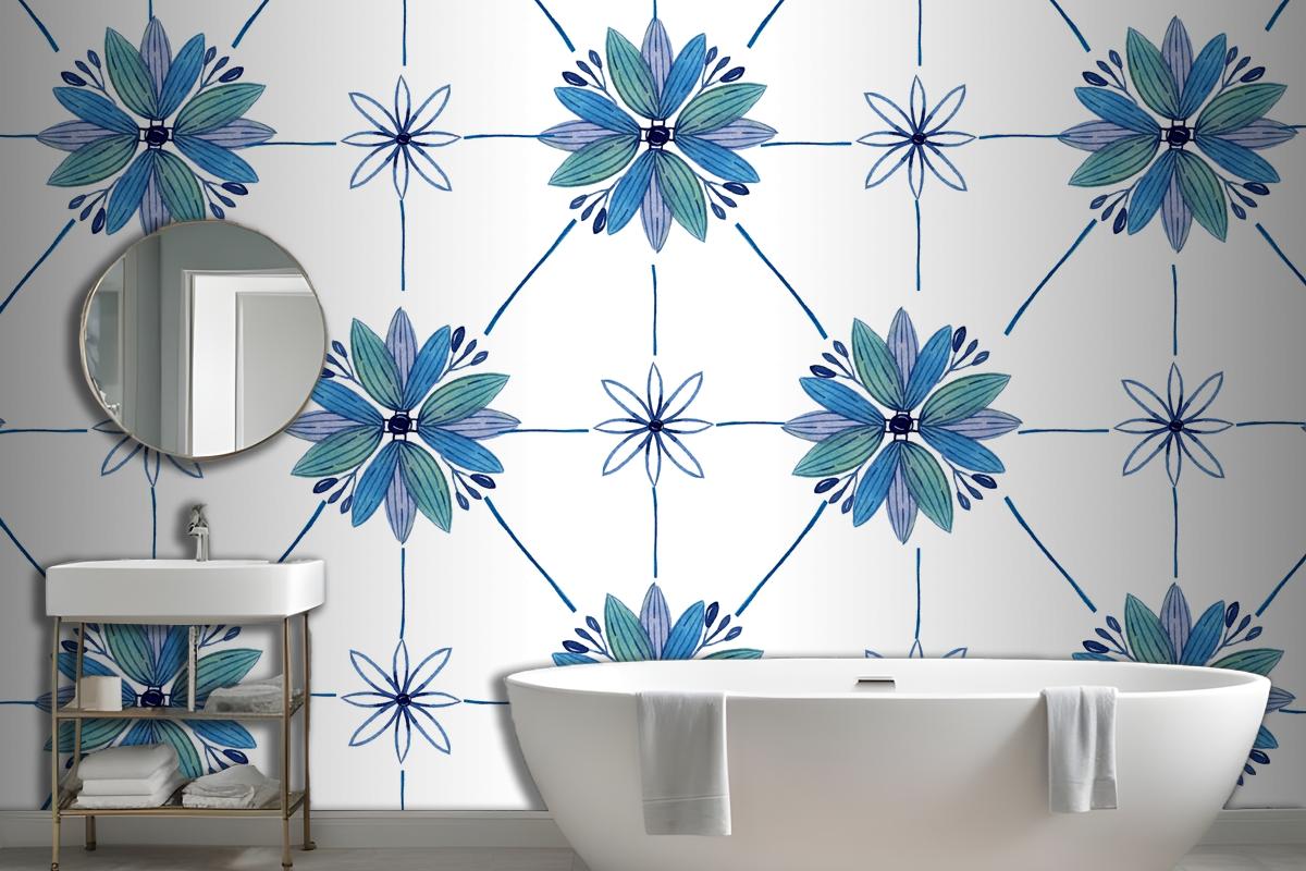 Watercolor Ornamental Flower Bathroom Wallpaper Mural