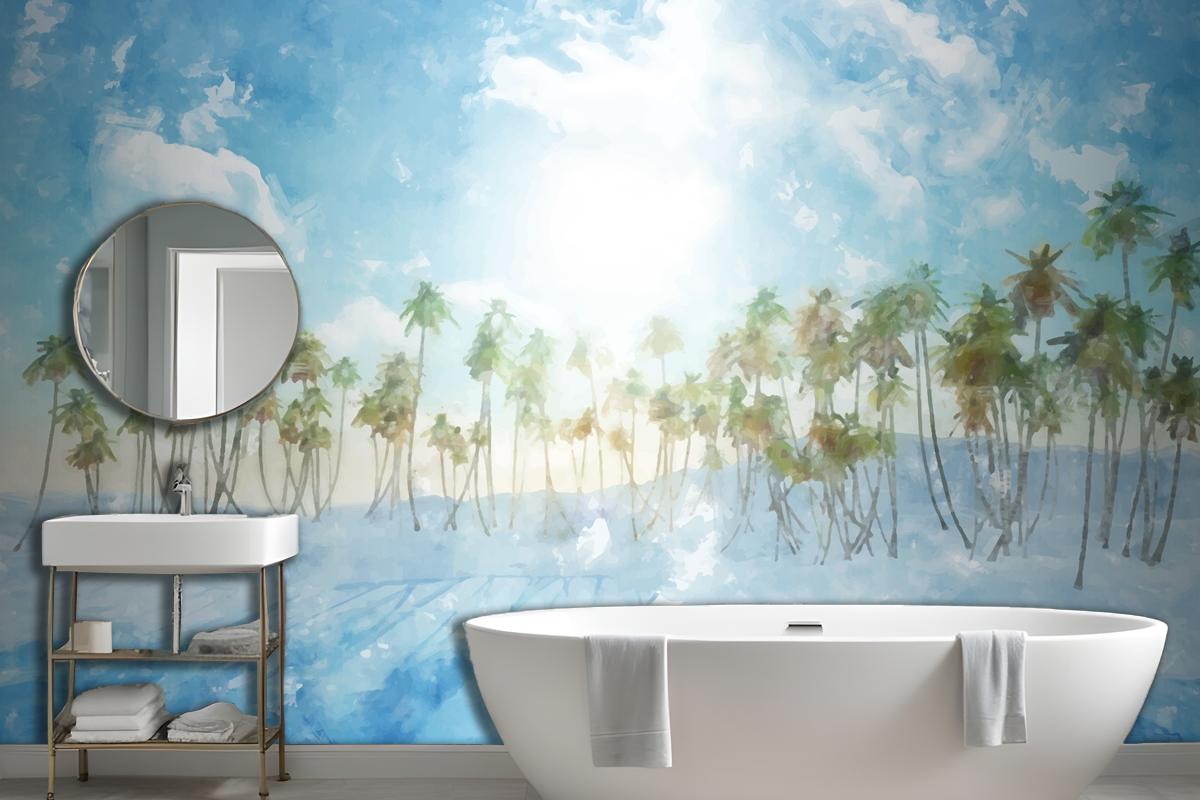 Watercolor Summer Tropical Background Bathroom Wallpaper Mural