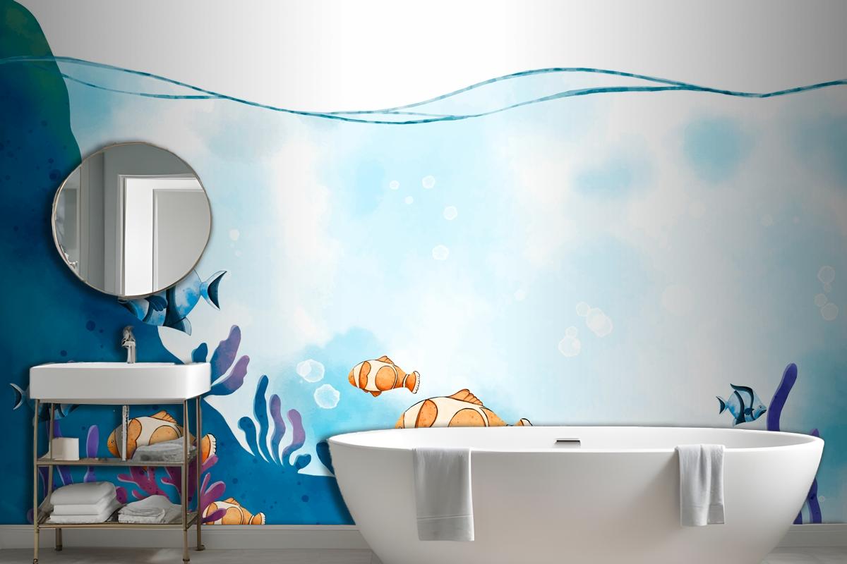 World Oceans Day Watercolor Background Wallpaper Mural