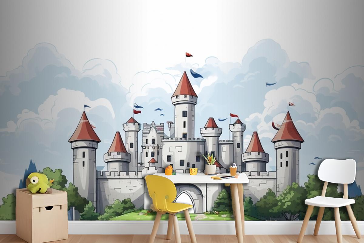 A Castle With A Flag On The Top Of It Wallpaper Mural