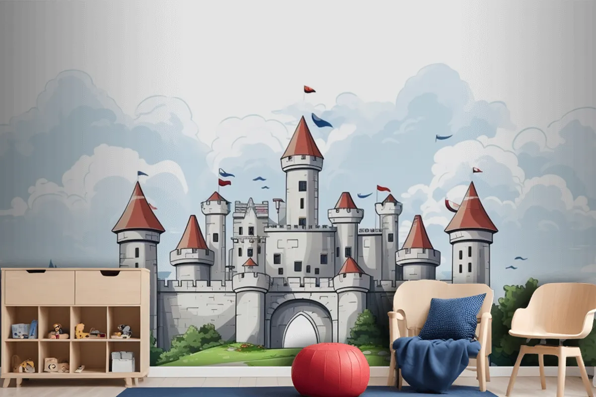 A Castle With A Flag On The Top Of It Wallpaper Mural