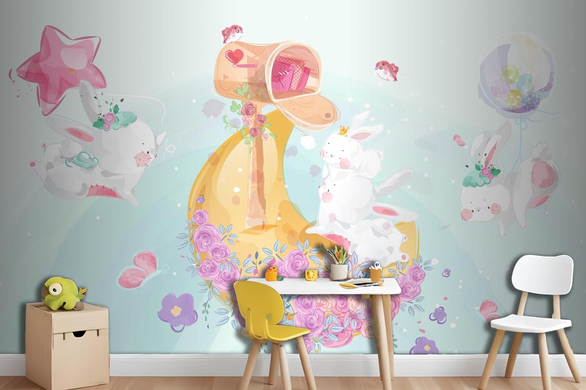 A Cute Little Rabbit In Colorful Watercolor Style Wallpaper Mural