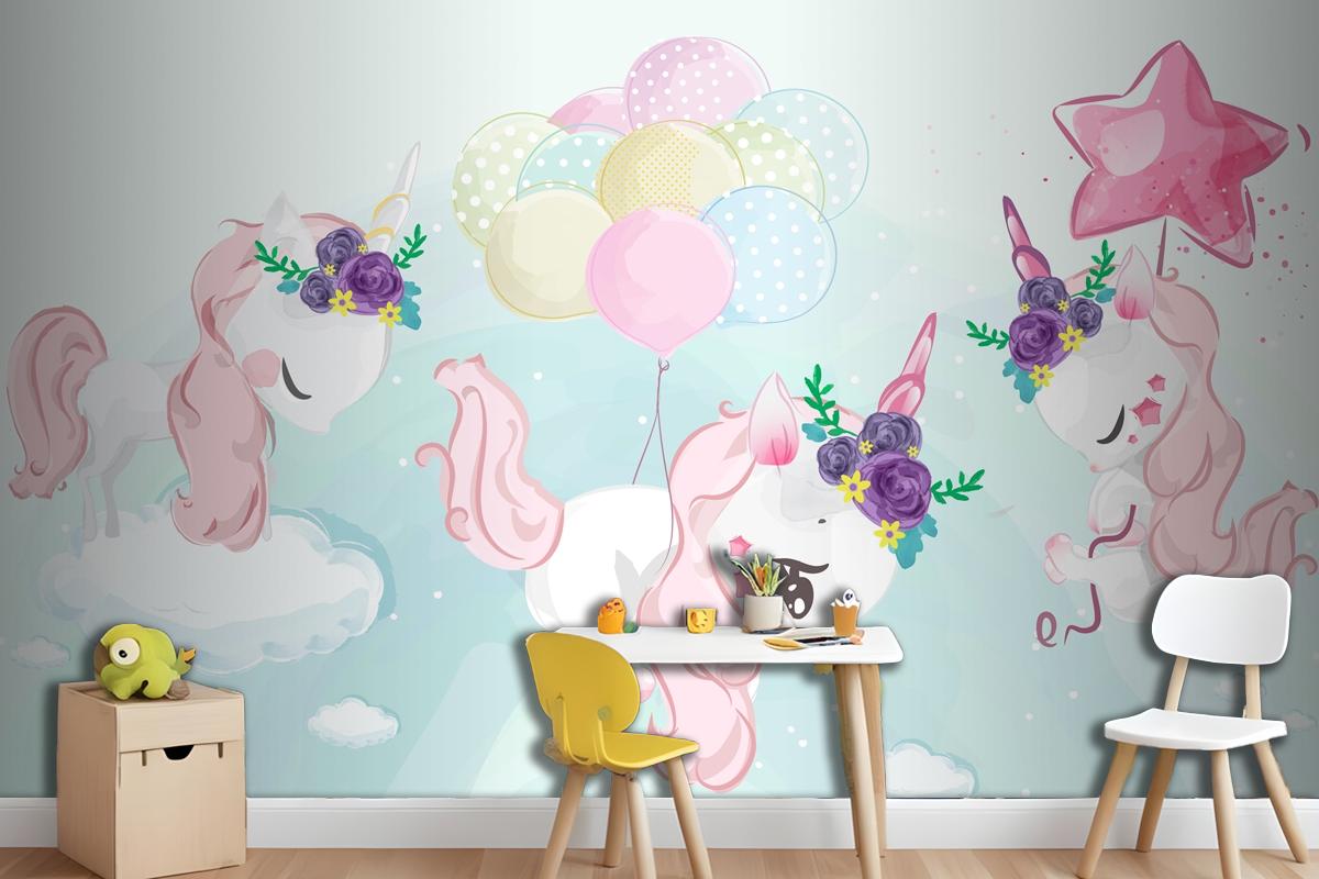 A Cute Little Unicorn In Colorful Watercolor Style Wallpaper Mural