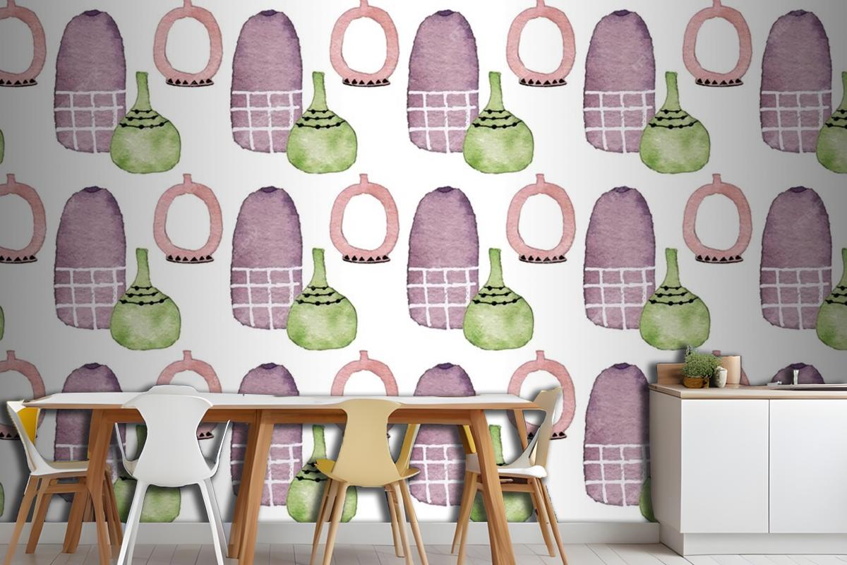 A Cute Modern Ceramic Flower Vase Watercolor Seamless Pattern Wallpaper Mural