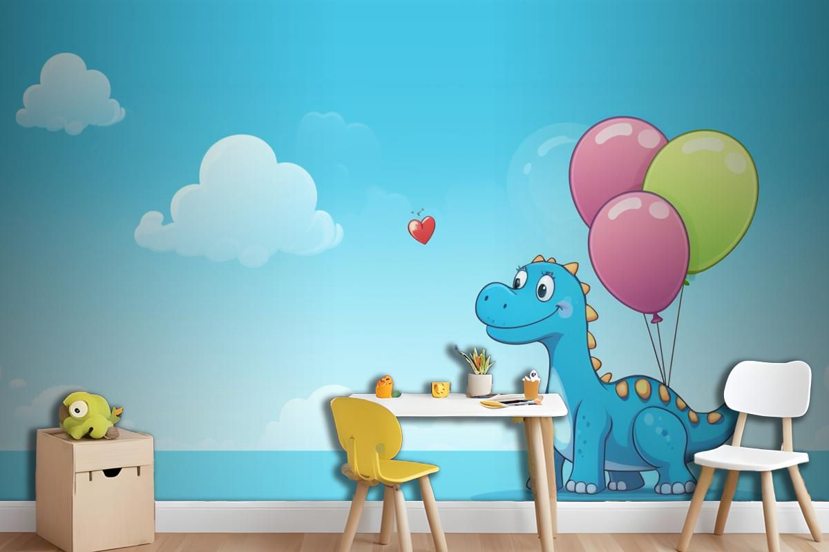 A Dragon With Balloons In The Sky And A Heart In The Wallpaper Mural