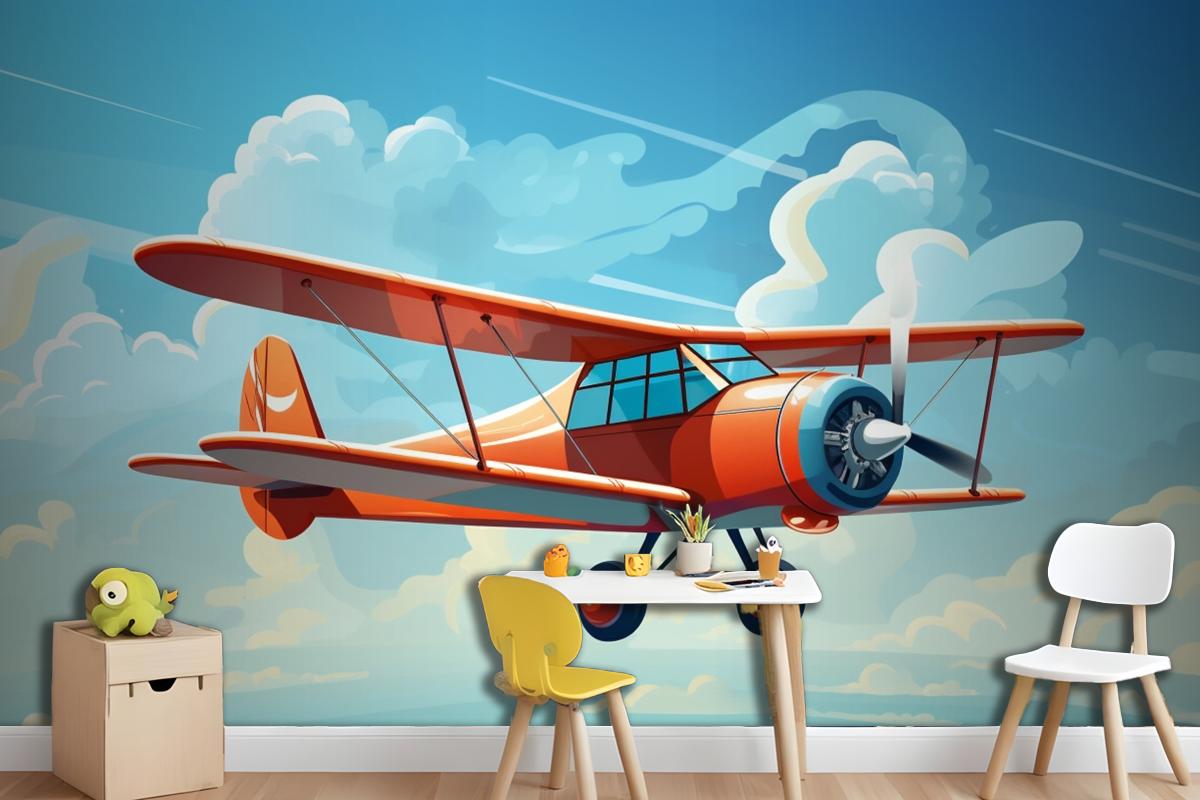 A Drawing Of A Red Airplane With The Words Quot The Propeller Quot On The Front Wallpaper Mural