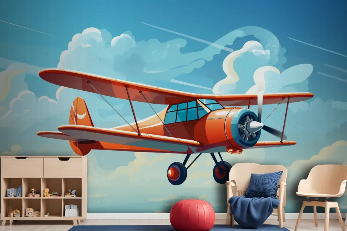 A Drawing Of A Red Airplane With The Words Quot The Propeller Quot On The Front Wallpaper Mural