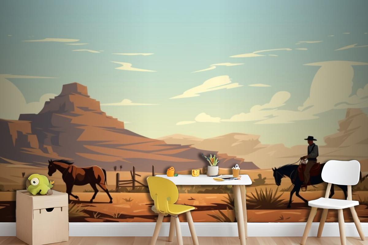 A Man Riding A Horse In The Desert Wallpaper Mural