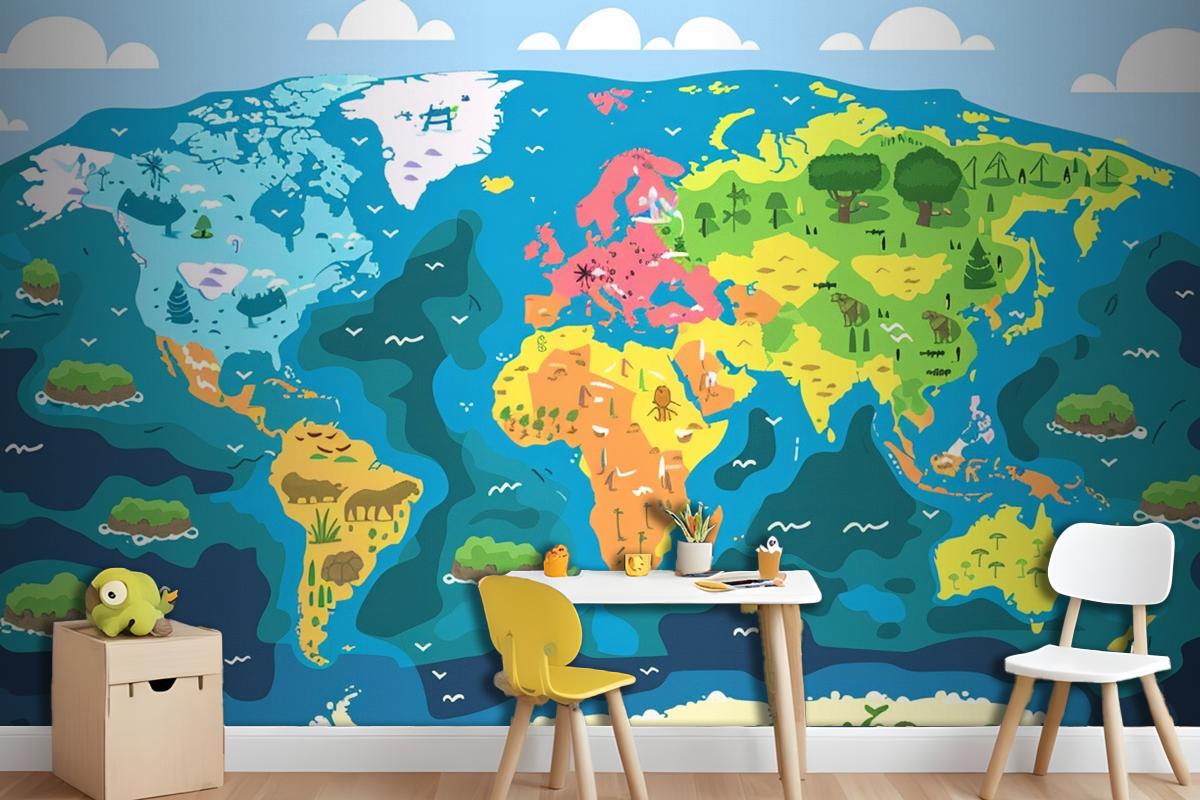 A Map Of The World With The Words Quot Earth Quot On It Wallpaper Mural