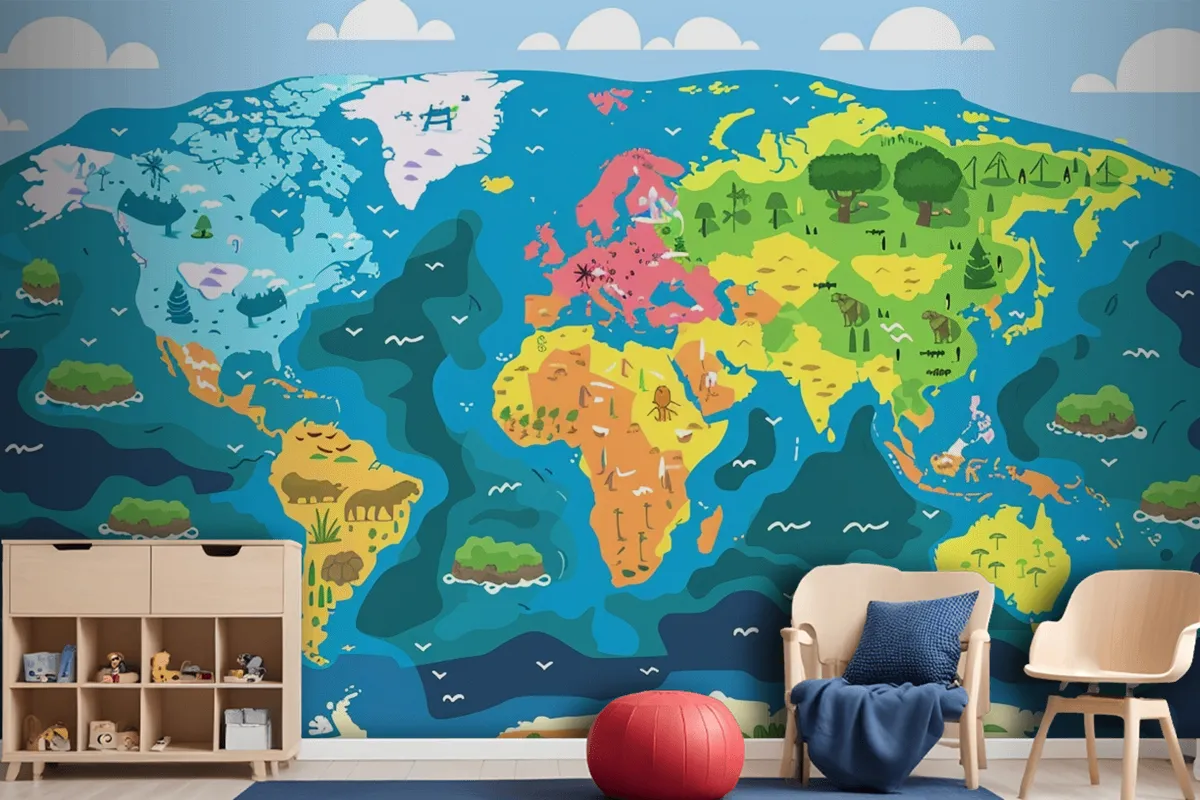 A Map Of The World With The Words Quot Earth Quot On It Wallpaper Mural