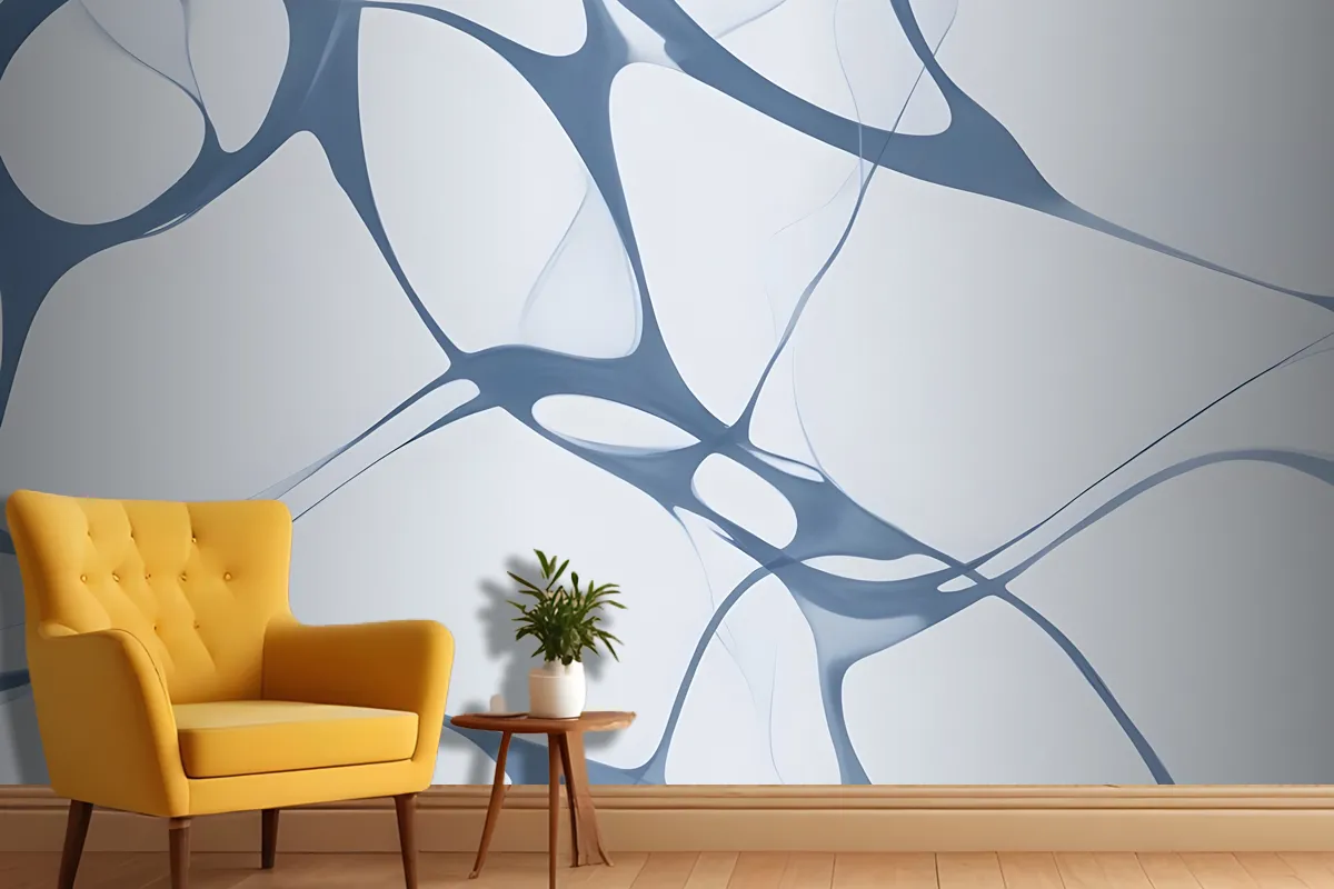 Abstract Blue And White Pattern With Organic Flowing Shapes Wallpaper Mural